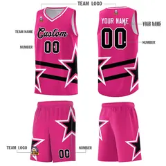 Rose Red Black Star Pattern Double Lines Basketball Kits 5