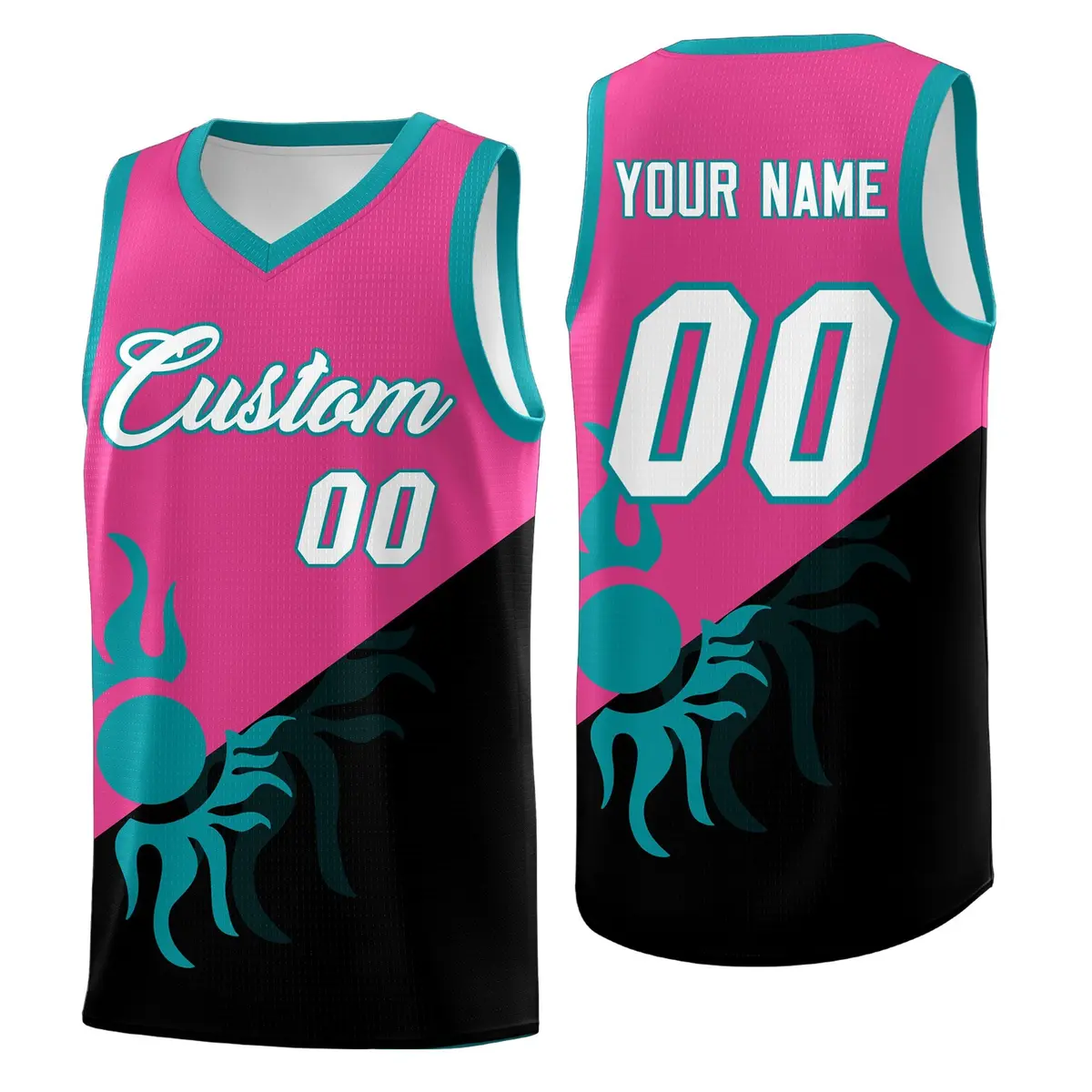 Rose Red Black Sunburst Two Tone Uniform Basketball Jersey