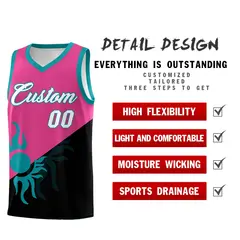 Rose Red Black Sunburst Two Tone Uniform Basketball Jersey 3