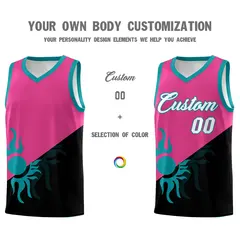 Rose Red Black Sunburst Two Tone Uniform Basketball Jersey 4