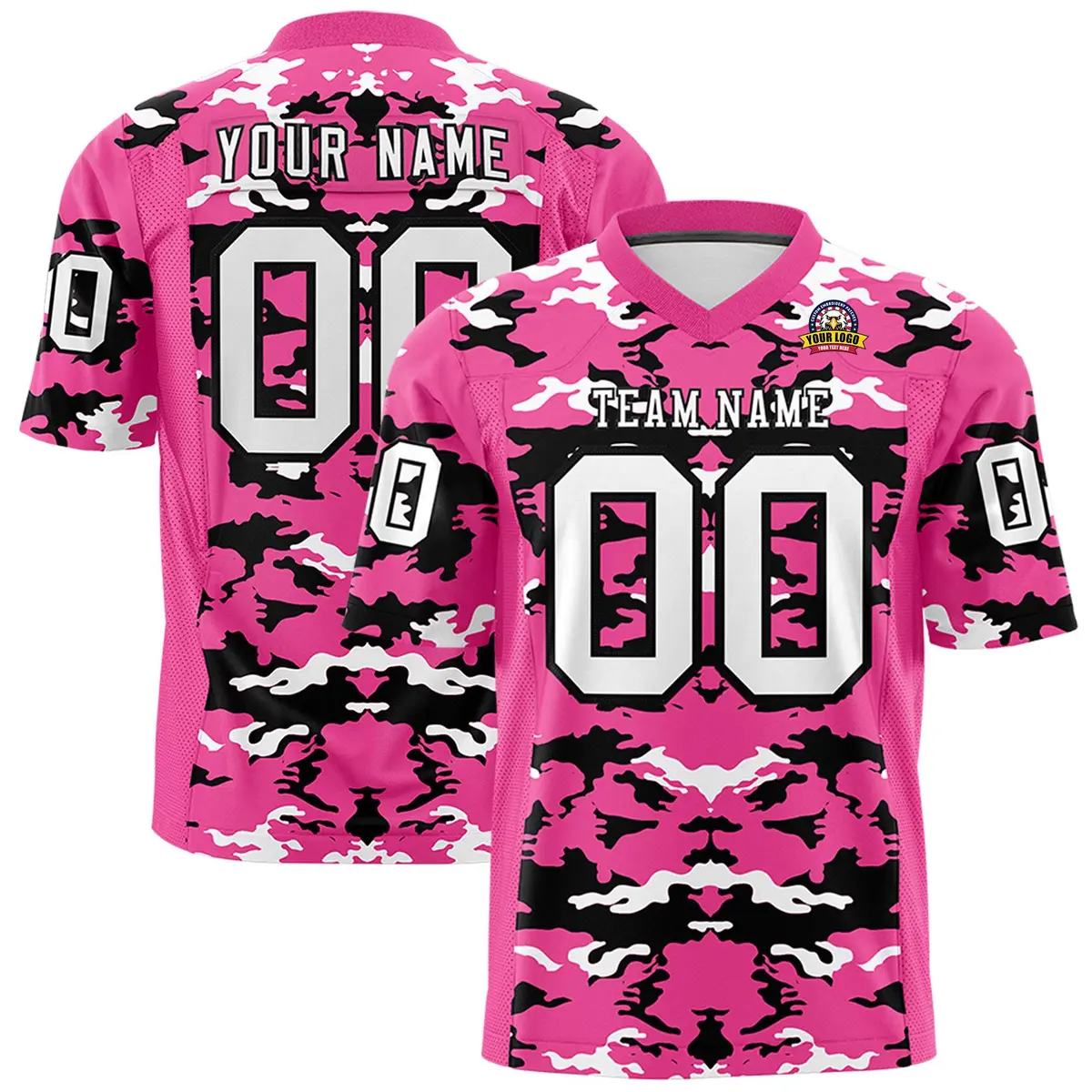 Rose Red Black-White Camo Authentic Football Jersey