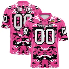 Rose Red Black-White Camo Authentic Football Jersey 1