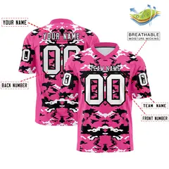 Rose Red Black-White Camo Authentic Football Jersey 2
