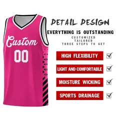 Rose Red Black White Diamond Stripe Side Basketball Jersey 2