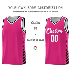 Rose Red Black White Diamond Stripe Side Basketball Jersey 3