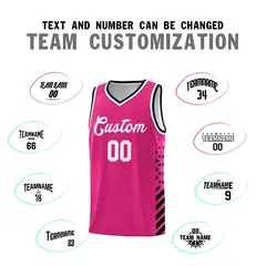 Rose Red Black White Diamond Stripe Side Basketball Jersey 4