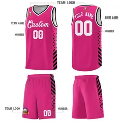 Rose Red Black White Diamond Stripe Side Basketball Jersey 5