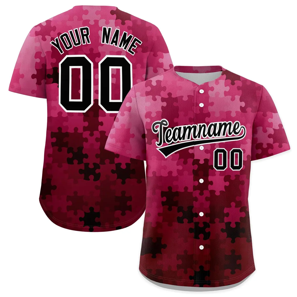 Rose Red Black White Puzzle Elements Baseball Jersey