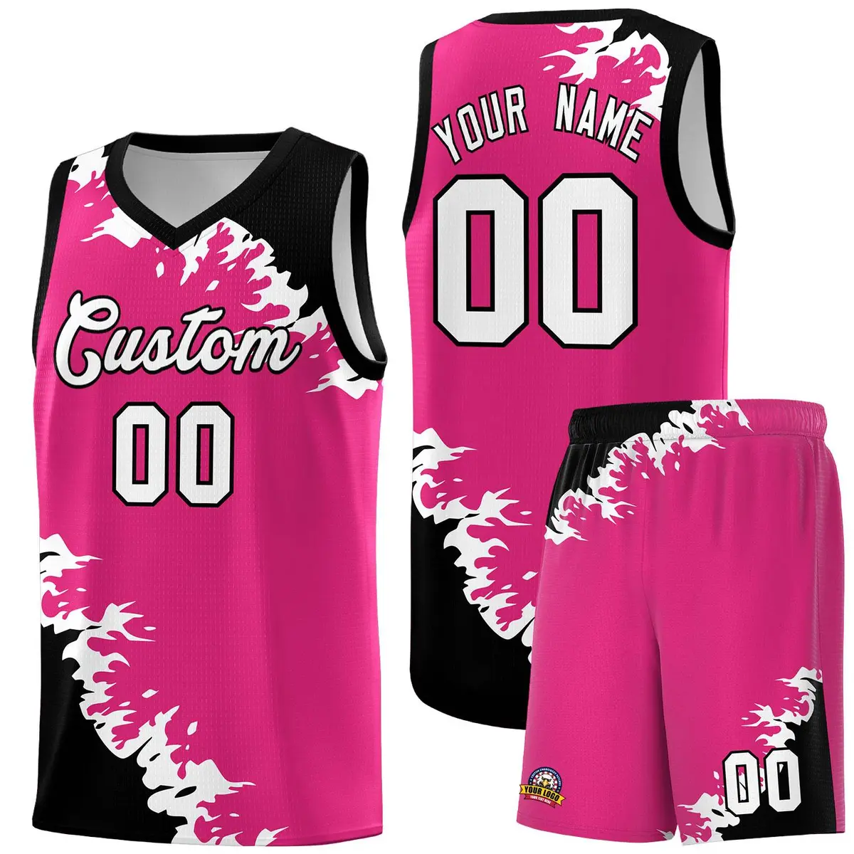 Rose Red Black-White Sparkle Print Basketball Kits