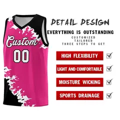 Rose Red Black-White Sparkle Print Basketball Kits 2