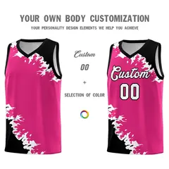 Rose Red Black-White Sparkle Print Basketball Kits 3