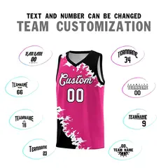 Rose Red Black-White Sparkle Print Basketball Kits 4