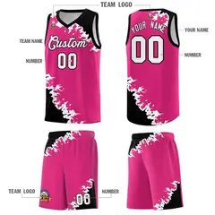 Rose Red Black-White Sparkle Print Basketball Kits 5