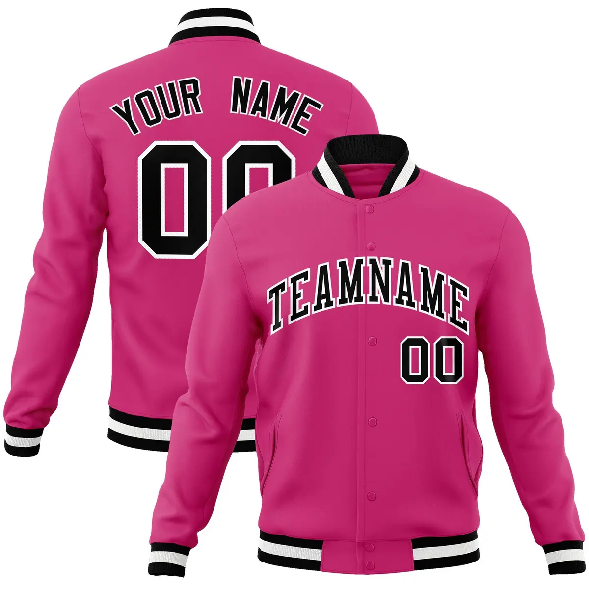 Rose Red Black-White Varsity Full-Snap Letterman Jacket