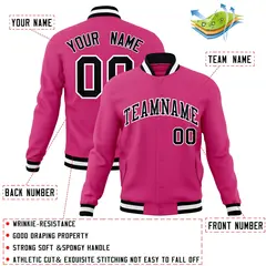 Rose Red Black-White Varsity Full-Snap Letterman Jacket 4