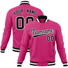 Rose Red Black-White Varsity Full-Snap Letterman Jacket