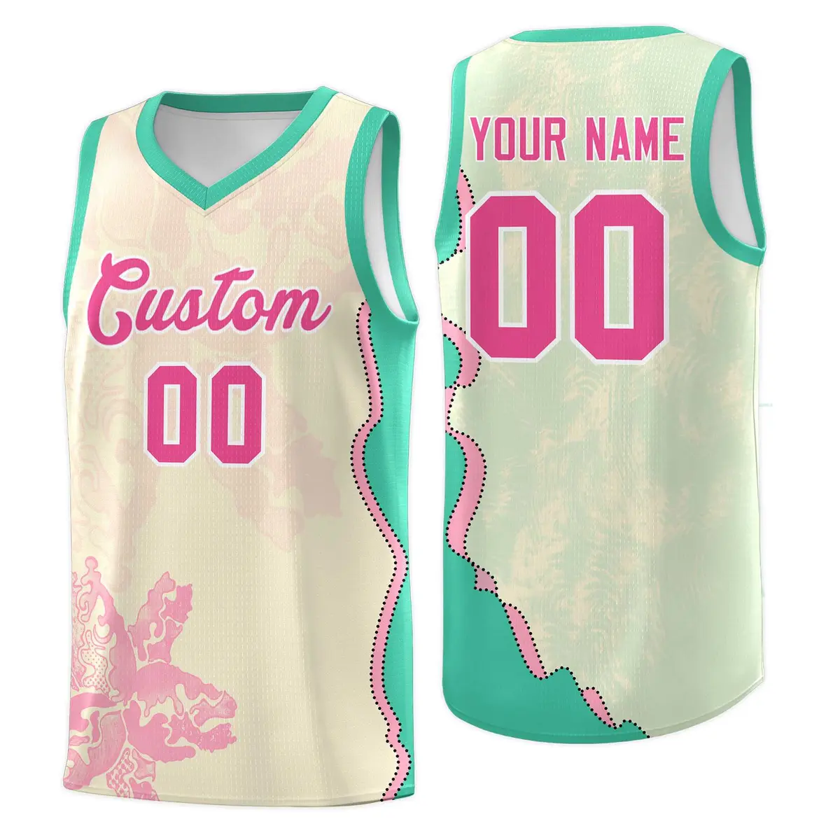 Rose Red Bright Green Illusion Flower Graffiti Basketball Jersey