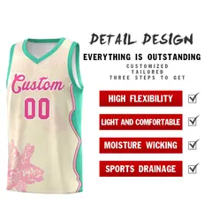 Rose Red Bright Green Illusion Flower Graffiti Basketball Jersey 2