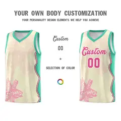 Rose Red Bright Green Illusion Flower Graffiti Basketball Jersey 3