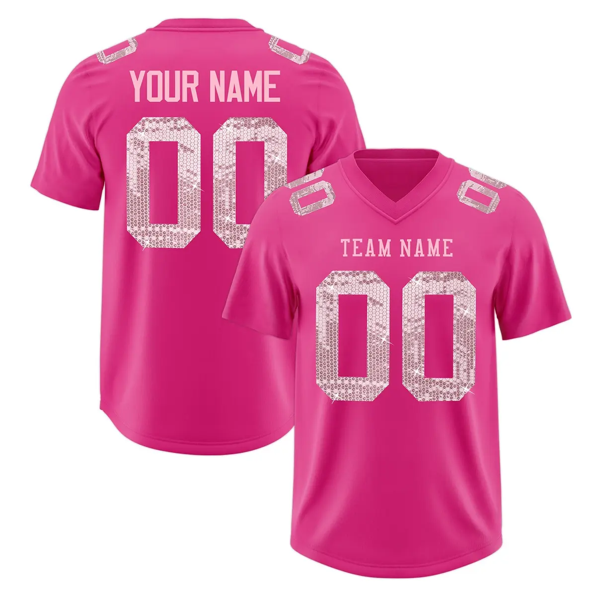 Rose Red Light Pink Sequin Lettering Football Jersey