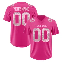 Rose Red Light Pink Sequin Lettering Football Jersey 1