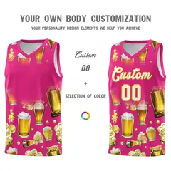 Rose Red National Beer Day Beer Bubble Basketball Jersey 2