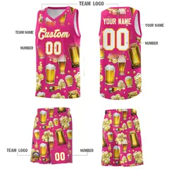 Rose Red National Beer Day Beer Bubble Basketball Jersey 3