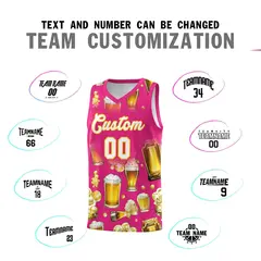 Rose Red National Beer Day Beer Bubble Basketball Jersey 4