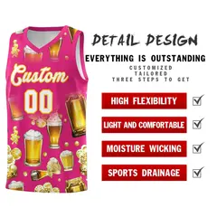 Rose Red National Beer Day Beer Bubble Basketball Jersey 5