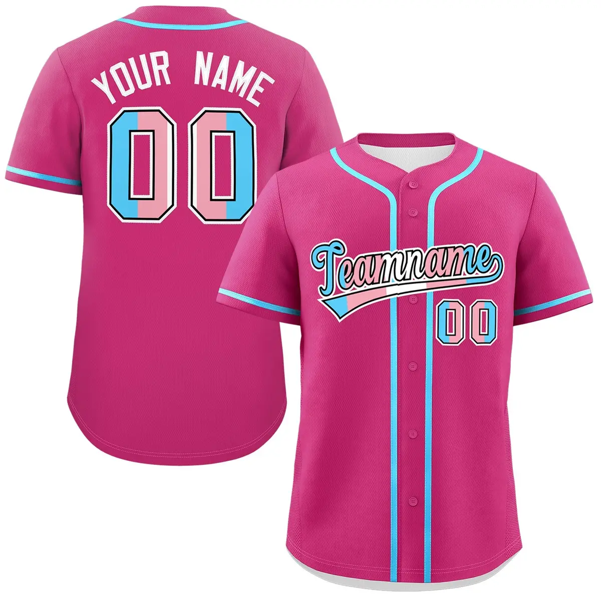Rose Red Powder Blue Transgender Pride Month Baseball Jersey