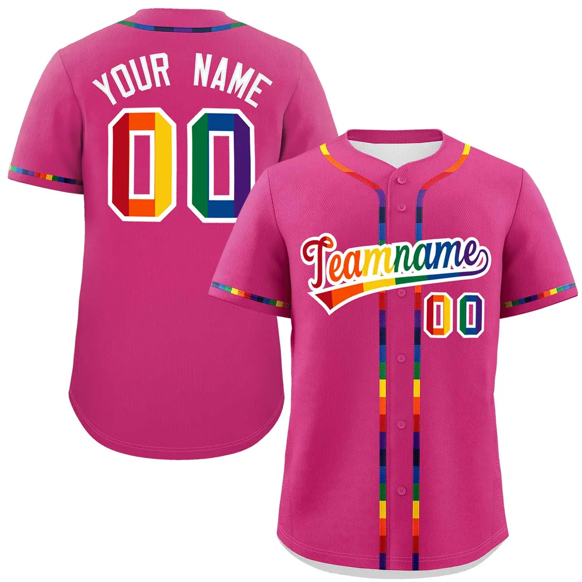 Rose Red Rainbow Pride Month Authentic Baseball Jersey