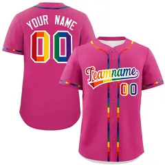 Rose Red Rainbow Pride Month Authentic Baseball Jersey 1