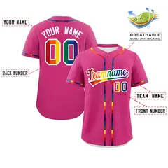 Rose Red Rainbow Pride Month Authentic Baseball Jersey 2