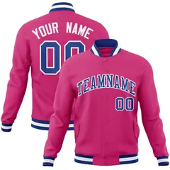 Rose Red Royal-White Varsity Full-Snap Letterman Jacket