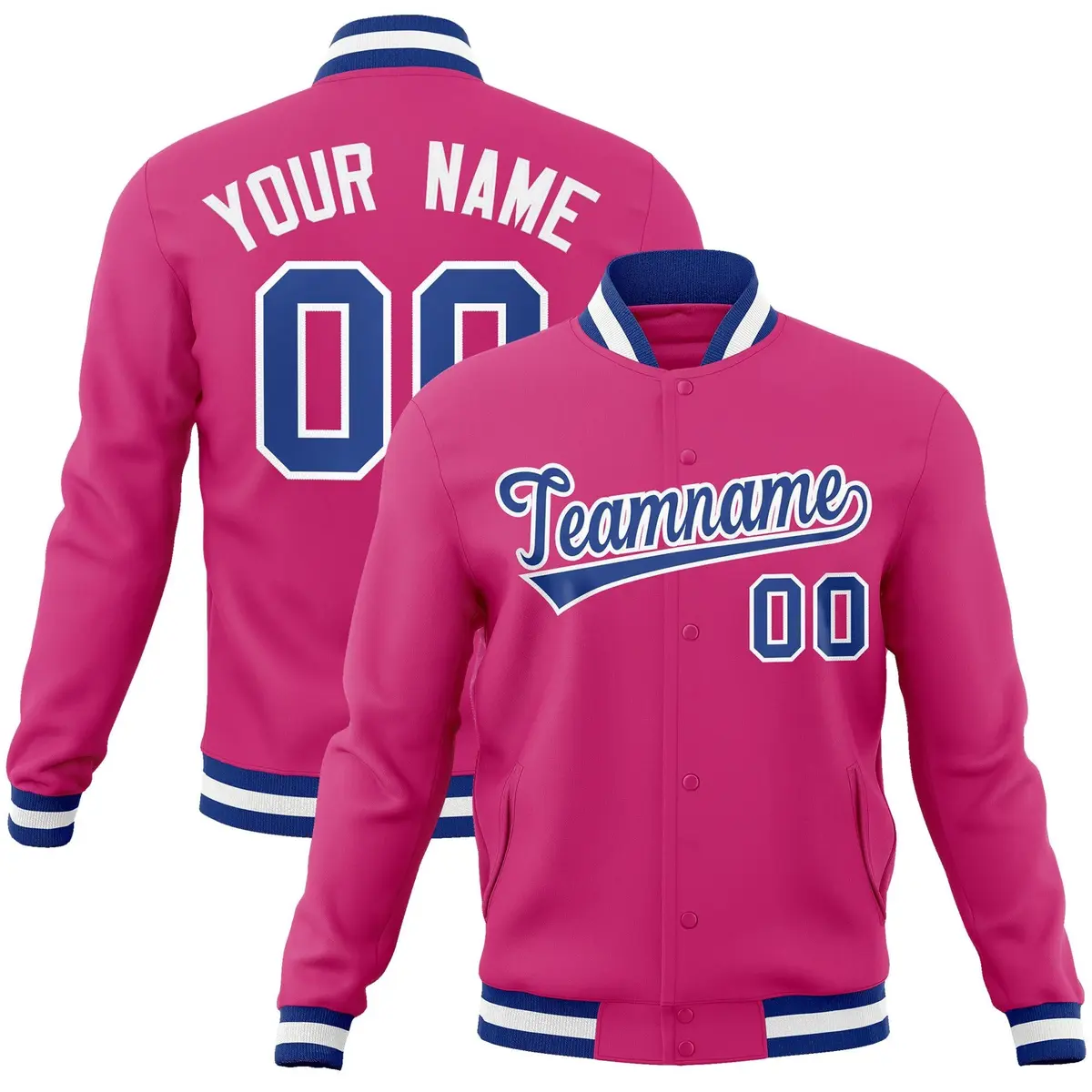 Rose Red Royal-White Varsity Full-Snap Letterman Jacket