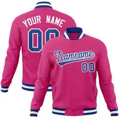 Rose Red Royal-White Varsity Full-Snap Letterman Jacket