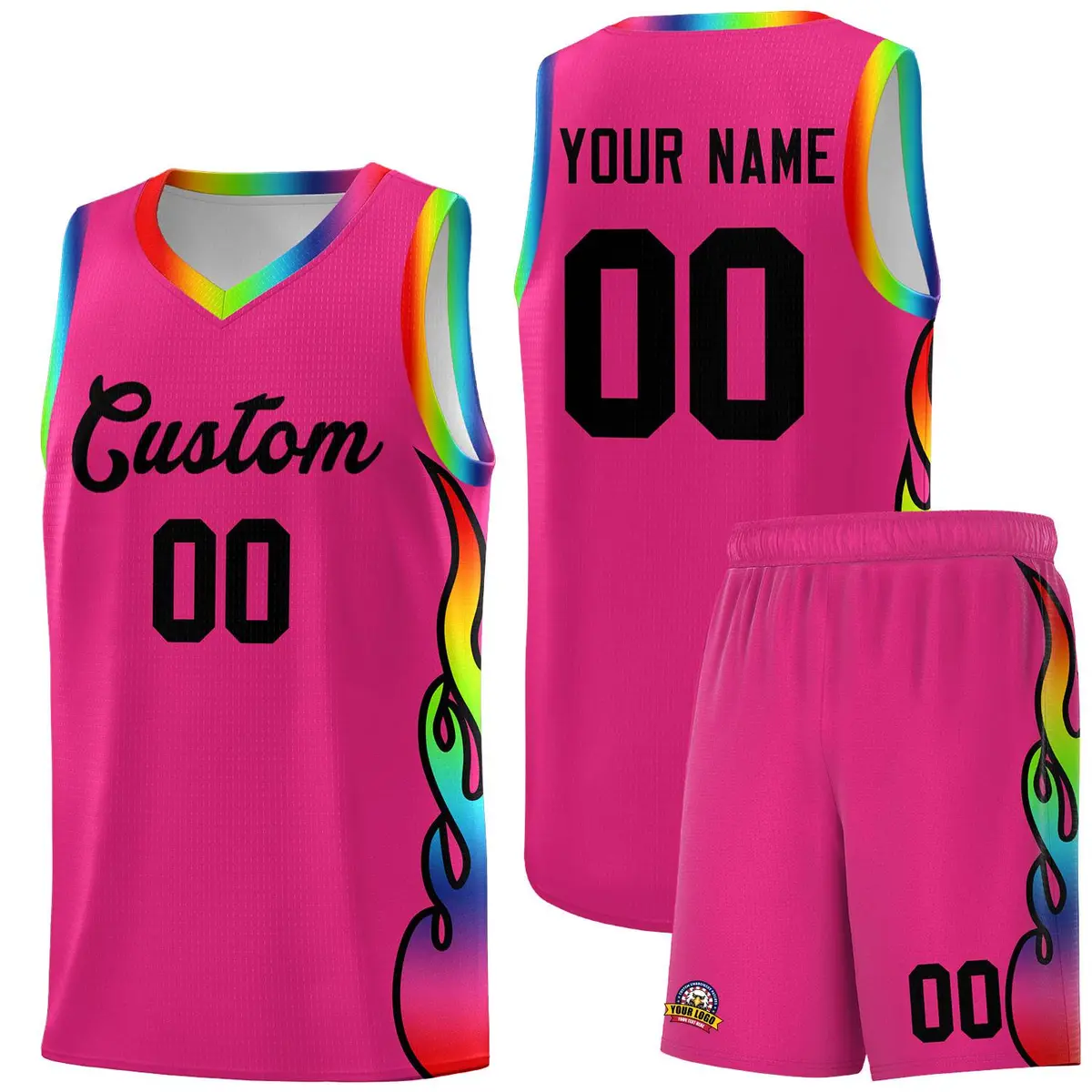 Rose Red Side Flame Basketball Jersey for Teams