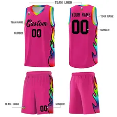 Rose Red Side Flame Basketball Jersey for Teams 5