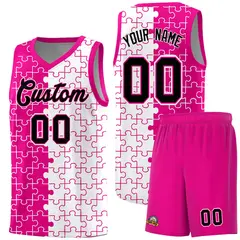 Rose Red White Puzzle Pattern Splid Basketball Kits 1