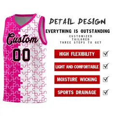 Rose Red White Puzzle Pattern Splid Basketball Kits 2