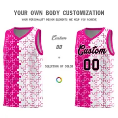 Rose Red White Puzzle Pattern Splid Basketball Kits 3