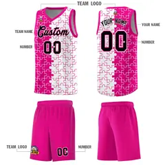 Rose Red White Puzzle Pattern Splid Basketball Kits 5