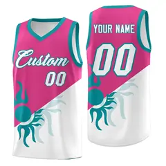 Rose Red White Radiant Sun Two Tone Basketball Jersey 1
