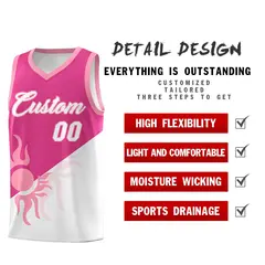 Rose Red White Radiant Sun Two Tone Basketball Jersey 3