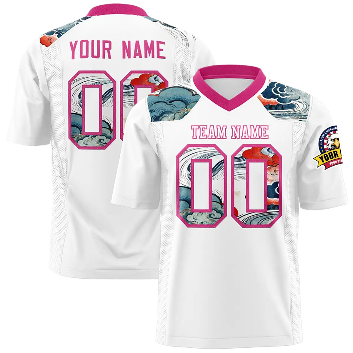 Rose Red White Ukiyo-e Auspicious Clouds Graffiti Football Jersey