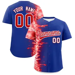 Royal 3D Flame Authentic Baseball Jersey 1