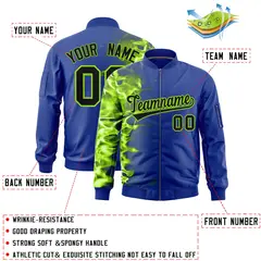 Royal 3D Flame Full-Zip Varsity Letterman Bomber Jacket 2