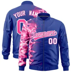 Royal 3D Flame Full-Zip Varsity Letterman Bomber Jacket 1