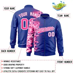 Royal 3D Flame Full-Zip Varsity Letterman Bomber Jacket 2