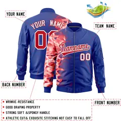 Royal 3D Flame Full-Zip Varsity Letterman Bomber Jacket 2